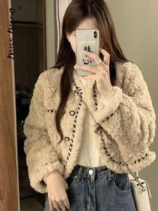 Women's Wool Blends Sweet Apricot Female Jackets Fur Lamb Short Outerwear Thick Warm Soft Overcoat Winter Elegant Loose Chic Clothing Womens 230923