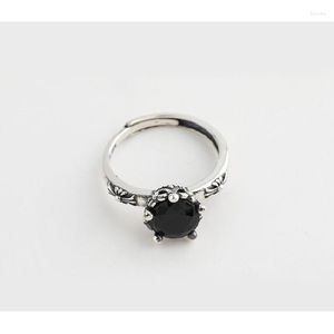 Cluster Rings S925 Sterling Silver Ring Girl Opening Inlaid Black Zircon Finger Fashion Trend smycken