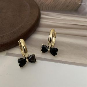 Brincos de argola coreano moda jóias 14k banhado a ouro preto zircão laço pequeno elegante feminino acessórios de trabalho diário