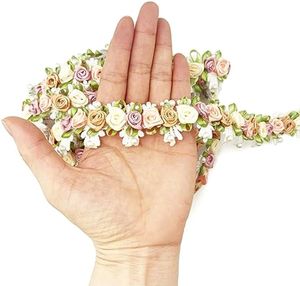 Flowers Lace Edge Trim,1 Yards Vintage Ribbon Rose Pearl Beads Fabric Embroidered Applique for Sewing Bridal Dress Party 122292