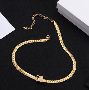 Brilhante 18K Banhado A Ouro Corrente Gargantilha Colar Designer Strass Carta Colares Pulseira Acessórios de joias de alta qualidade para mulheres presentes para amantes de festas de casamento