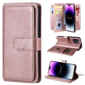 Luxury Magnetic Folio Vogue Phone Case for iPhone 15 14 13 12 Pro Max Samsung Galaxy S23 Ultra S22 Plus Durable Sturdy 10 Card Slots Solid Leather Wallet Kickstand Shell