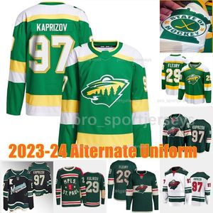 Minnesota 2023-24 Grünes alternatives Breakaway-Trikot Kirill Kaprizov 29 Marc-Andre Fleury Wild Ryan O'Reilly Joel Eriksson Ek Mats Zuccarello Alex Goligoski Matt Boldy