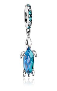 Fits Bracelets 20pcs Blue Turtle Crystal Dangle Silver Charms Bead Charm Beads Pendant For Wholesale Diy European Sterling Necklace Jewelry3673407