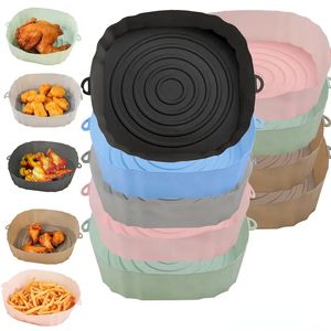 Baking Moulds Air Fryer Pan Silicone Basket Airfryer Oven Tray Reusable Pot Liner Mold Pizza Fried Chicken 230923