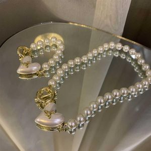 Baroque Designer Pearl Heart Pendant Necklace Love Planet Shape OT Buckle Bracelet Statement Chain Choker Fashion Track Jewelry324y