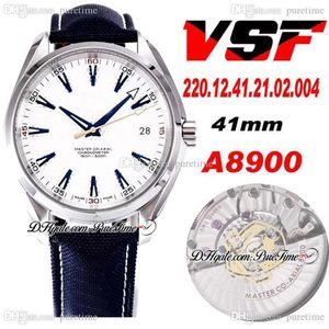 VSF Aqua Terra 150M Ryder Cup 41 5mm CAL A8500 Automatic Mens Watch Two Tone Yellow Gold Golf White Dial Blue Stick Nylon 220 12 42862