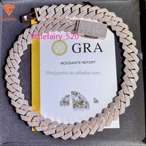 Customization Hip Hop Cuban Link Necklace White Gold Plated Iced Out Moissanite Diamond Chain