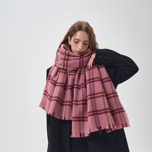 Lenço xadrez rosa feminino inverno tamanho grande caxemira xale atmosfera e design de moda cachecol