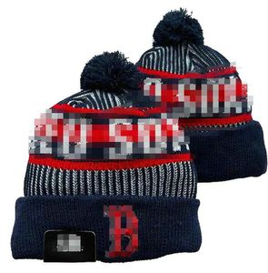 Men Knitted Cuffed Pom BOSTON Beanies Red SOX Hats Sport Knit Hat Striped Sideline Wool Warm BasEball Beanies Cap For Women