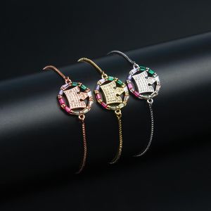 New Rainbow Cz Crown String Bracelet Women Colorful Rainbow Gold Filled Cz Bracelets Stainless Steel Wedding Jewelry Gift2139