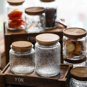 Storage Bottles Glass Jars Retro Styles Seal Bamboo Lids Food Candy Tea Containers Honey Pot Nordic Relief Spice Jar