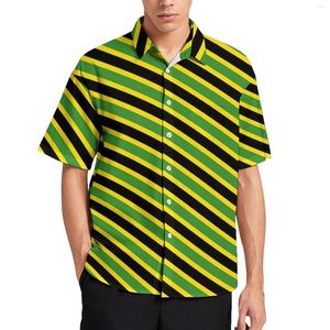 Mäns avslappnade skjortor jamaicansk flagga strandskjorta randiga tryck Hawaiian manlig harajuku blusar korta ärm grafiska kläder plus storlek 4xl