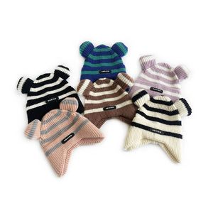 M660 Ny Autumn Winter Baby barn stickad hatt rand söt björn öron öronmöss kepsar barn skalle mössor pojkar flickor varma hattar