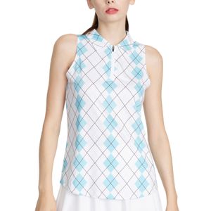 Magliette da esterno Disegno colorato Donna Polo senza maniche Magliette da golf Asciugatura rapida 50 Protezione UV Scollo a V con colletto Canotte da tennis leggere 230923