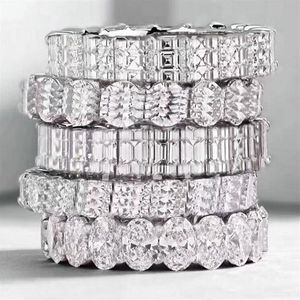 925 Sterling Silver Full Diamond Rings for Lady Women Party Completed Completing Jewelry Gift with Box254m