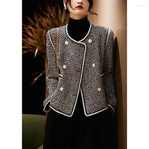 女性用ジャケットウールブレンドFスタイルのセレブリティツイード気質秋のコート