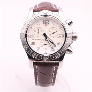 Dhgate vald leverantörsklockor man Seawolf Chrono White Dial Brown Leather Belt Watch Quartz Battery Watch Mens Dress Watches270x