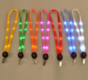 LED Light Up Lanyard Key Chain ID Keys Holder 3 Modes Flashing Hanging Rope 7 Colors