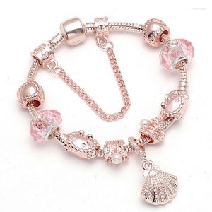 Strand Pink Seashell smycken Sweet Glass Diy Beads Original Armband Girls Crab Fashion Accessories Gift