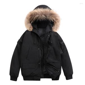 Jaquetas masculinas homens inverno casaco quente curto para baixo moda casual solto com capuz espessamento pato branco jaqueta colarinho destacável