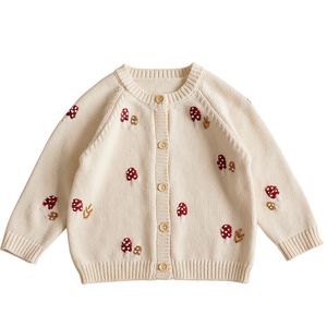 카디건 가을 가을 아기 스웨터 소년 소녀 스웨터 카디건 자수 버섯 유아 긴 소매 니트웨어 재킷 아이 니트 옷 탑 230923