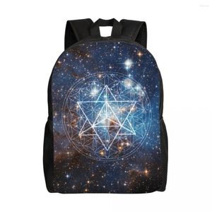 Mochila merkaba na flor da vida laptop homens mulheres básico bookbag para escola faculdade estudante sagrado geometria geométrica espaço saco