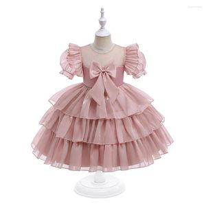 Girl Dresses Short Sleeves Flower For Wedding Big Bow Little Pageant Party Gown Kids Multi-Layered Ruffles First Communion Gowns