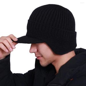 Berets Fashion Thicken Knitted Beanie Men Women's Casual Hat Winter Warm Outdoor Ear Protection Cap Crochet Hats With Brim 2023