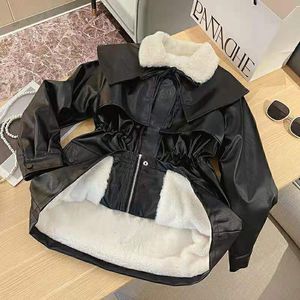 Womens Leather Faux Fake Jackets Women PU Short Thick Warm Solid Color Outwear Female Widewaisted Spliced Coat Winter Tops T432 230923