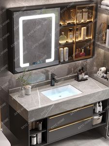 Bathroom Sink Faucets Washstand Wash Basin Set Light Luxury Smart Stone Plate Washbasin Cabinet