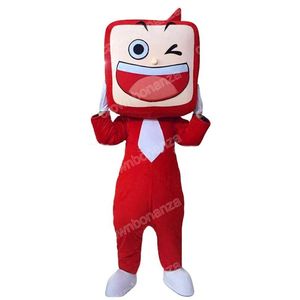 Performance Red TV Mascot Costumes Halloween Cartoon Character Outfit Suit Xmas Outdoor Party Outfit Unisex Promotional Advertising Clothings