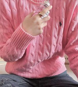 Desinger-Pullover für Damen, Rundhalsausschnitt, bestickter Langarm-Pullover mit RL-Logo, Damenbekleidung, einfarbig, rosa, grau, khakifarben, für den Alltag, lässig