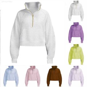 Mulheres Hoodies Moletons Yoga Hoodie Scuba Womens Outono e Inverno Plus Veludo Espessamento Jaquetas Hoodys Sports Half Zipper Terry Designer