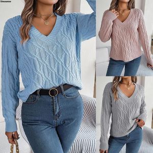 Kadın Sweaters Sonbahar Kış Moda Kablosu Örgü Sweater Seksi V Boyun Uzun Kollu Büyük Boyut Külot Yüzük Örme Jumpers Üstleri