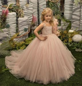 Kız elbiseler güzel küçük prenses doğum günü elbisesi dantel aplike inciler düğün için şeffaf boyun çiçek