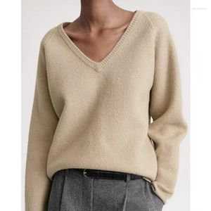 Suéter feminino outono e inverno com decote em v solto versátil lã lavada suéter de veludo top quente para mulheres