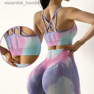 Kvinnors träningsdräkter binder färgning Kvinnors sportkläder yoga set träningskläder bär sport gymkläder fitness legering bh gröda långärmhet gym set l230925