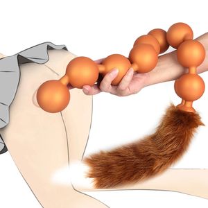 Anal Toys Huge 9 Ball Plug Tail Sex For Men Women Dilator Soft Butt with Beads Party Erotic Toy Butplug 230923