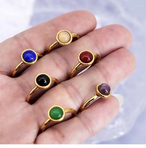 Bröllopsringar Koreanska retro Svart Rödgrön Halv naturlig agat Opal Stone Rostfritt stål Ring för kvinnor Girl Eesthetic Engagement Smycken