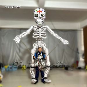 Fantoche de desfile de halloween de 3.5m, esqueleto humano inflável, marionete para evento de carnaval