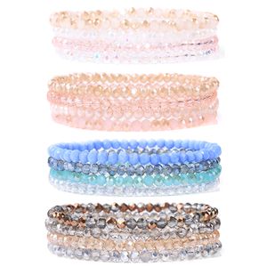 Beaded Bangle 4Pcs/Set Crystal Bracelets For Women Girls Natural Stone Beads Grey pink White blue series Fashion Jewelry 230925