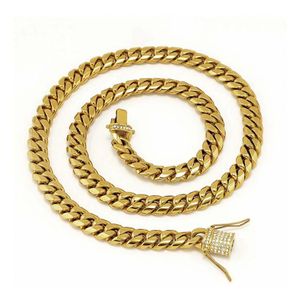 Aço inoxidável 18k ouro sólido galvanizado fundição fecho diamante cubano link colar pulseira para homens curb correntes jóias 8 5quo266f