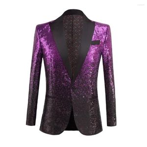 Men's Suits HOO 2023 Gradient Sequin Color Matching Casual Blazer Performance Host MC Dress