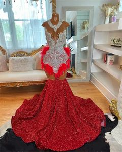 Sparkly Diamonds Long Prom Dress Glitter Sequins Bead Crystal Rhienstones Feathers Birthday Party Dress Vestidos