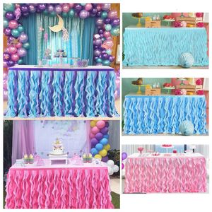 Table Skirt 6FT Tulle Table Skirt Curly Willow Table Colorful Mermaid Table Cloth for Wedding Party Birthday Decoration 230925