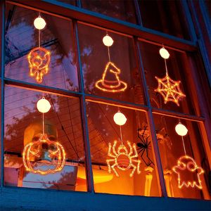 Halloween Window Lights - LED Suction Cup Light, Pumpkin Lamp, Spider Bat Ghost Eye Cap, Spider Web Atmosphere Decoration Lamp
