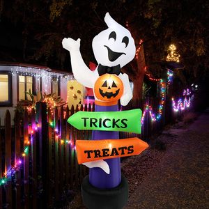 Other Event Party Supplies 2.4m Big Halloween Inflatable Ghost Holding Pumpkin Street Signs Decoration Tricks or Treats Halloween Festive Party Supplies 230925