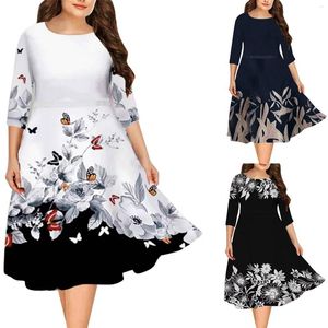 Casual Dresses Summer Savings 2023! For Womens Woman Fashion Temperament Printed Long Sleeves Crew Neck Maxi Dress
