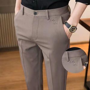 Ternos masculinos primavera vestido terno calças casuais cintura elástica negócios moda reta solta calças compridas roupas masculinas d162